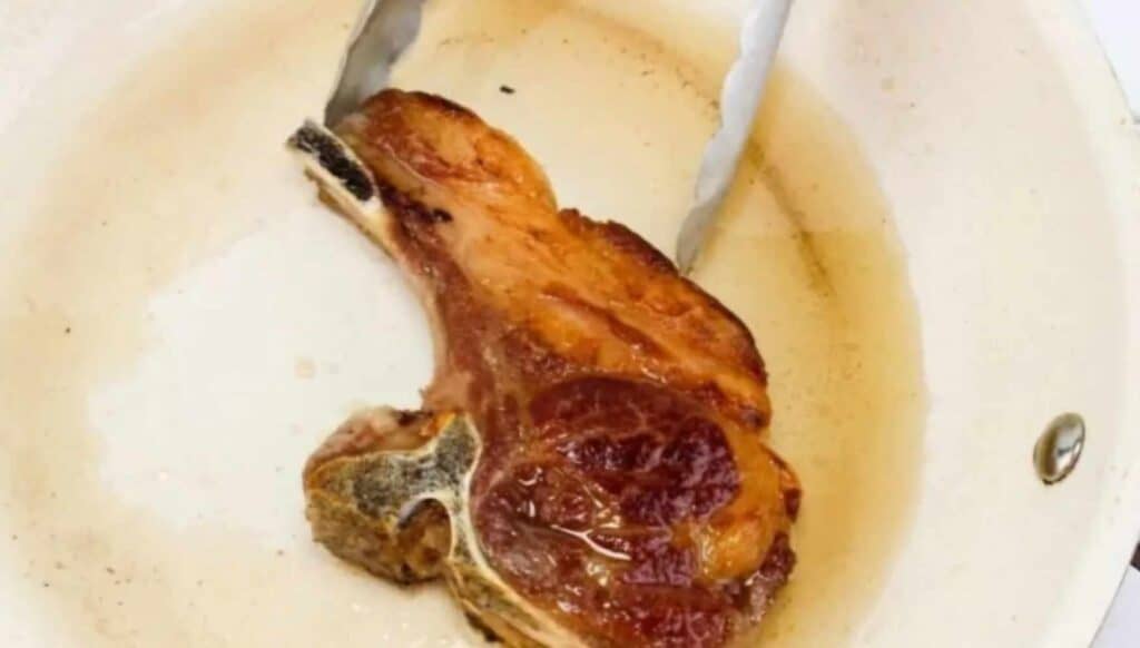 Passover Seder Meal- browning a lamb chop