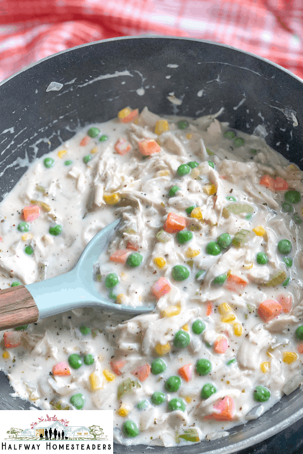 adding in thickener for the pot pie 