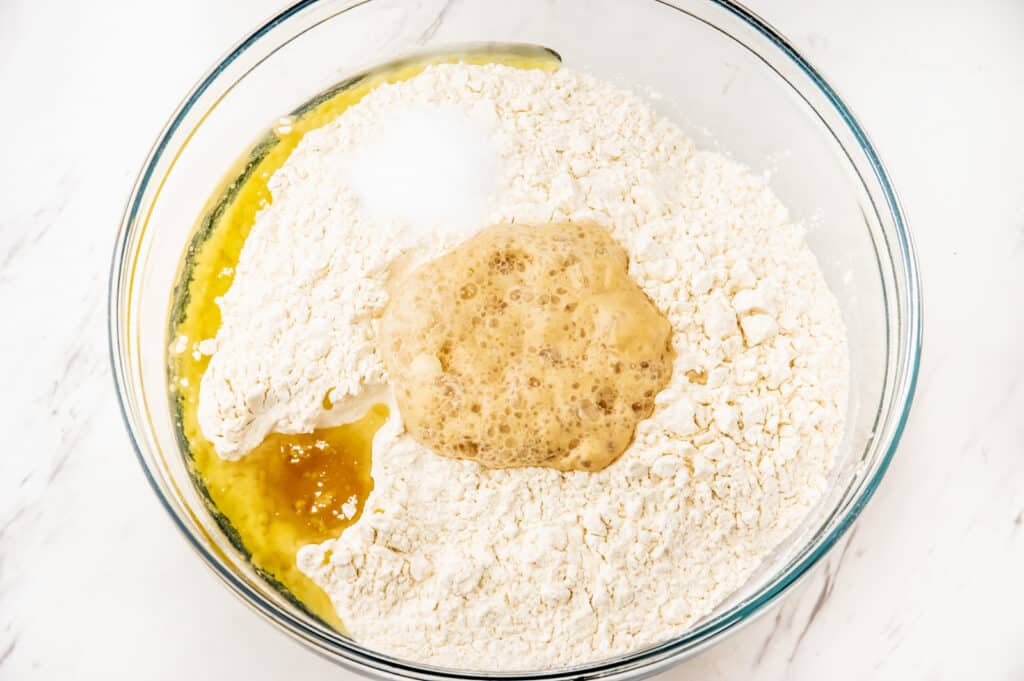 adding the honey to the bread