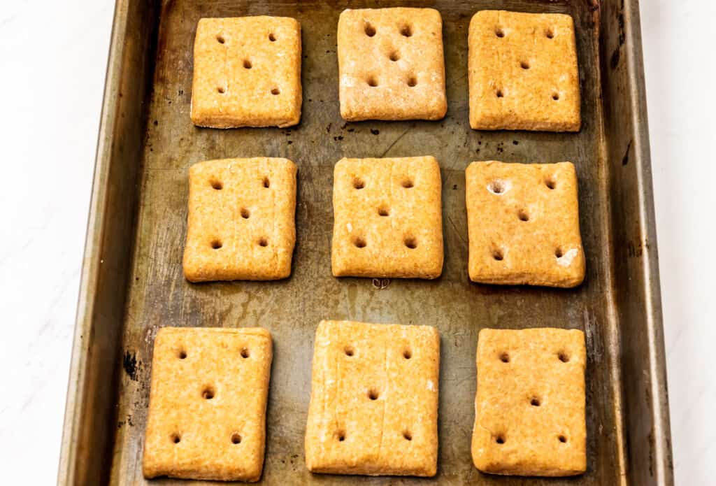 putting the crackers on a baking tray 