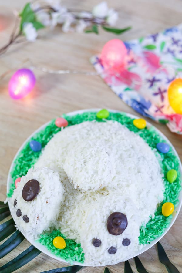 easter bunny butt cake on cake plate 