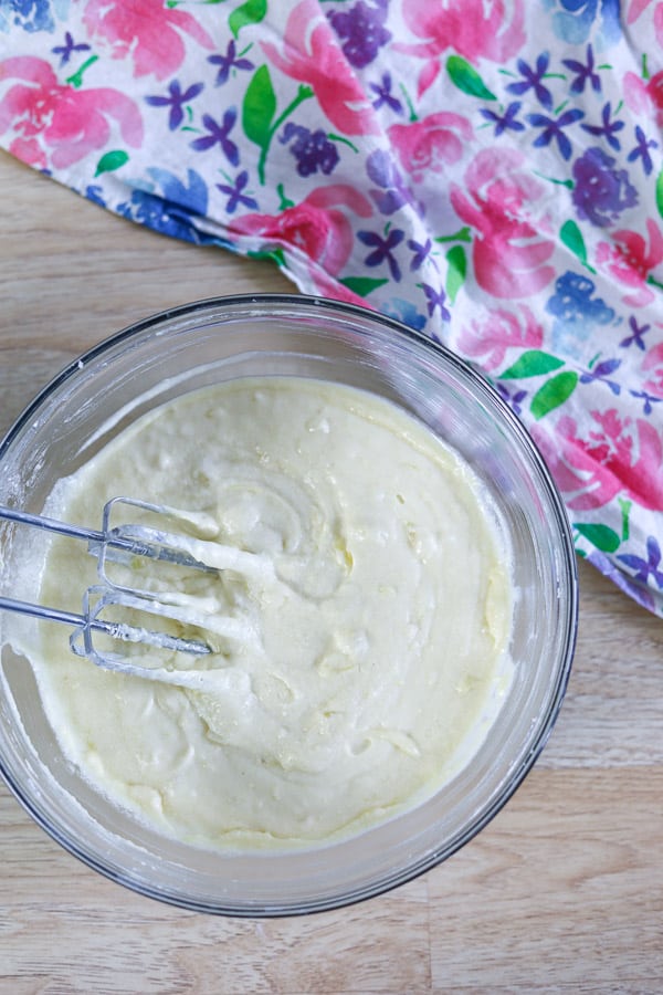 mixing the cake batter 