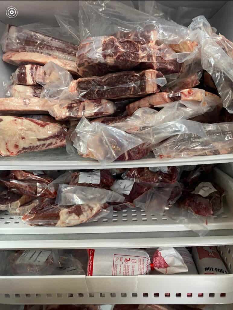 vacuumed meat in the freezer