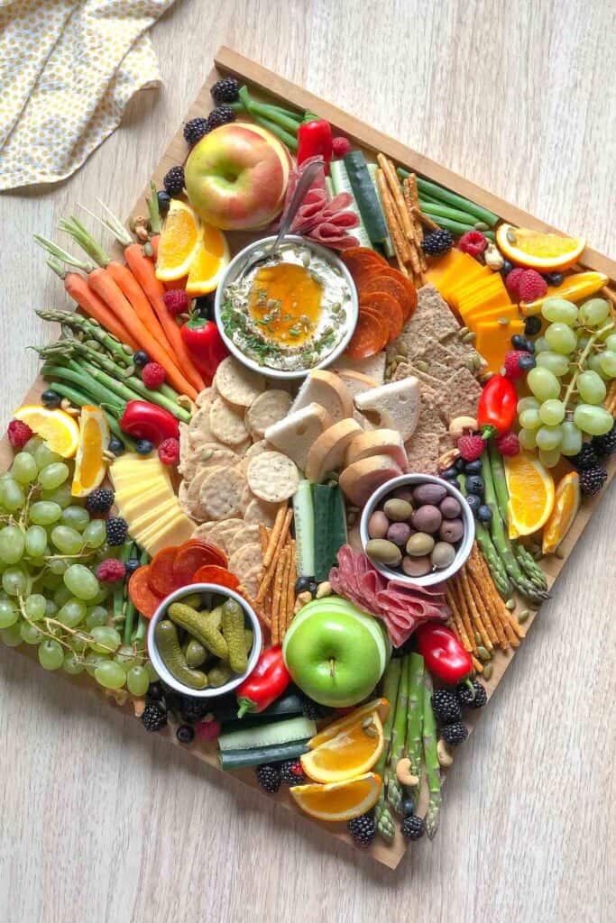 above view of completed charcuterie board
