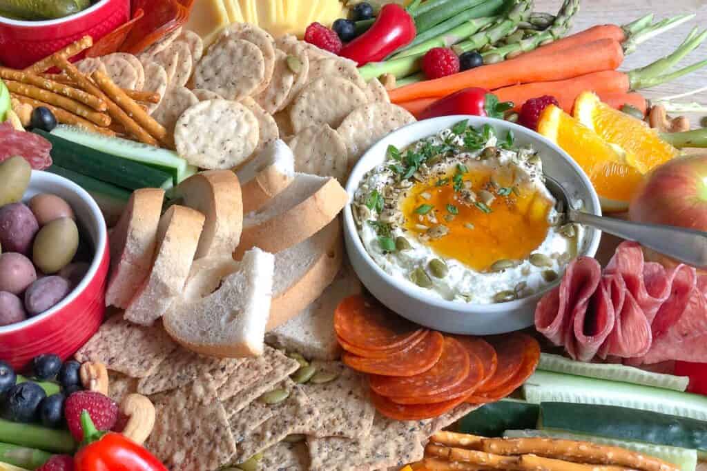 Charcuterie Board with bread and dip